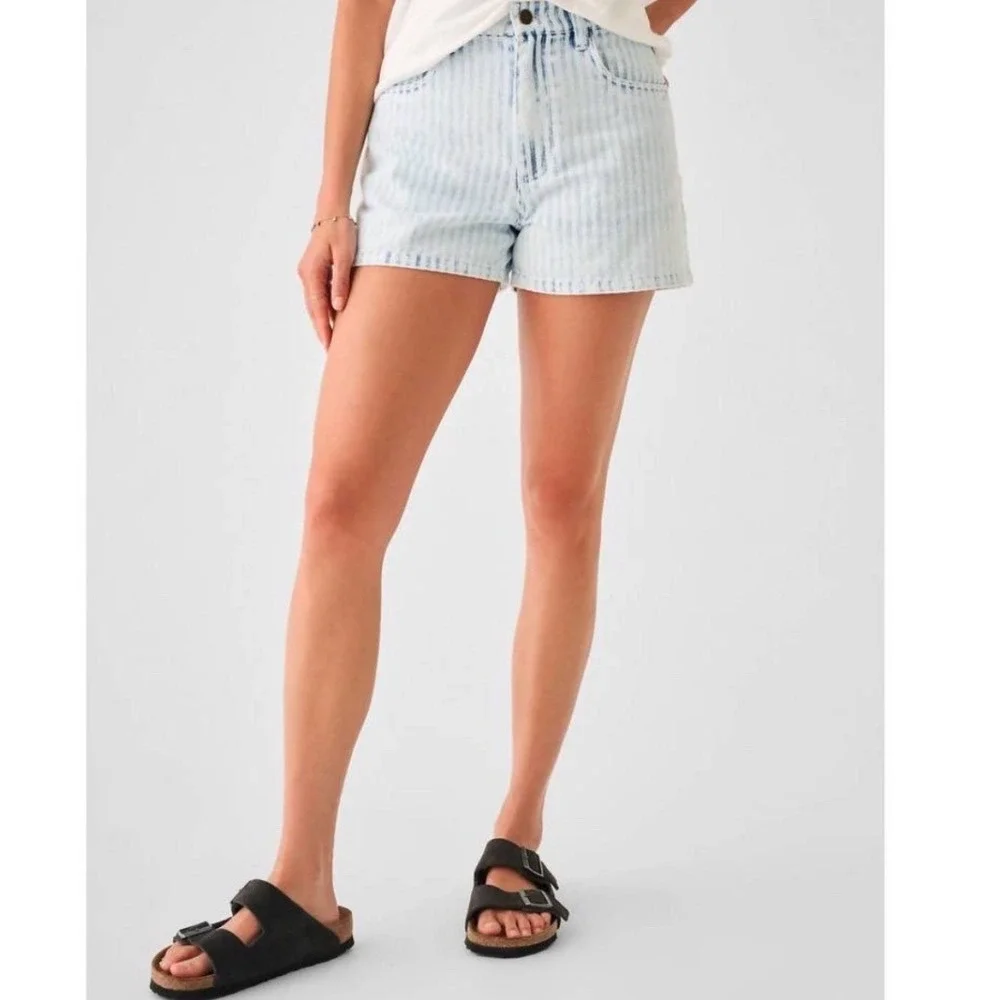 Faherty Womens Topsail‎ Shorts Railroad Stripe High Rise Denim Blue White Sz 26 - Picture 2 of 8